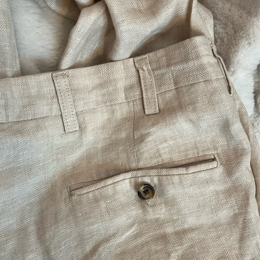 Charleston Khakis 35R Subtle Chevron Pleated Cuffed Beige Preppy Casual Pants